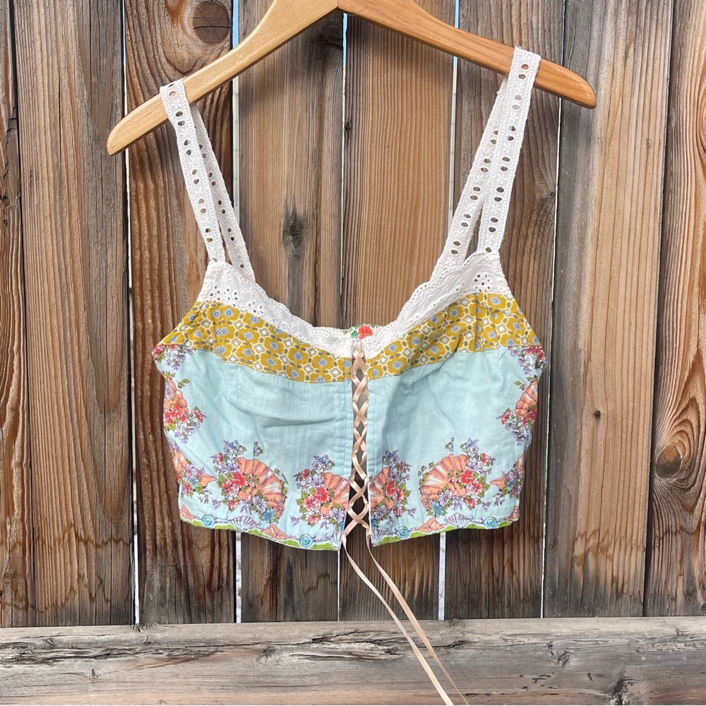 Urban Outfitters Cropped Lace Adjustable Tank Top Sweetheart Neck Large